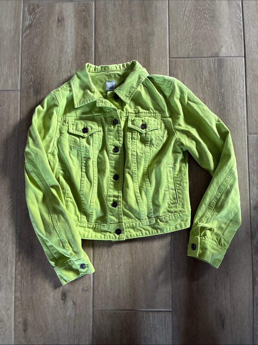 Bright Lime Women's Denim Jacket - Crop Button-Front Jean Coat